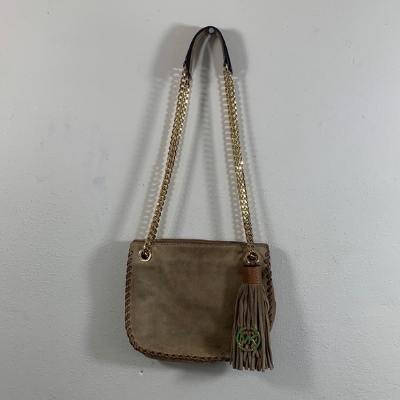 Michael Kors Crossbody Bag Womens Small Tan Suede Whipped Chelsea Shoulder Purse - Picture 3 of 17